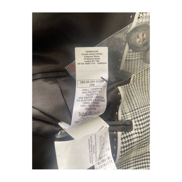 Topman Mens Double Breasted Jacket Blazer Sz 40R Gray Plaid - Picture 5 of 12